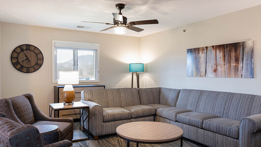 Living room of Woodstone condo at Massanutten Resort
