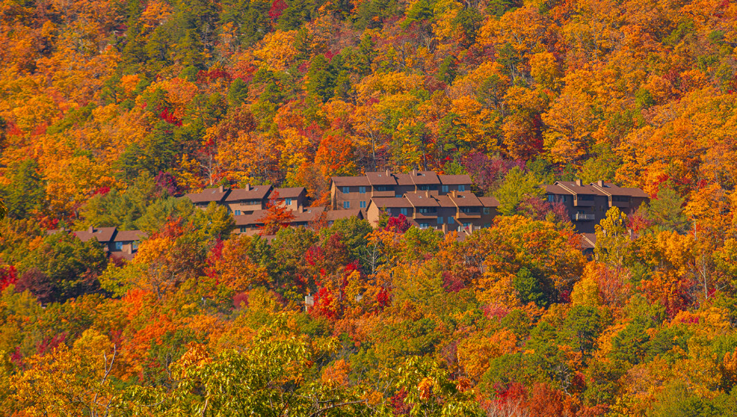 Scenic view of Summit condos at Massanutten Resort during the fall season