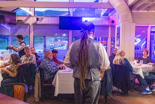 The chef speaking at Whiskey Social