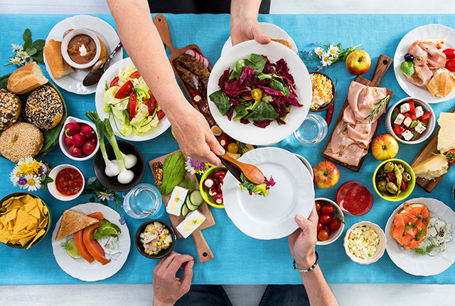 Food being shared at a table